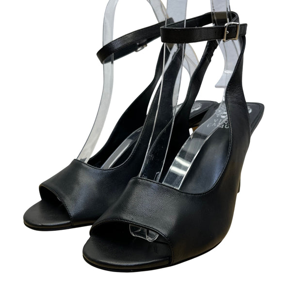 Vince Camuto Women’s Black Leather Ankle Strap Peep Toe Reteema Heels Size 8M