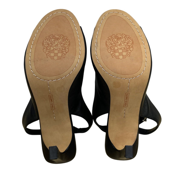 Vince Camuto Women’s Black Leather Ankle Strap Peep Toe Reteema Heels Size 8M