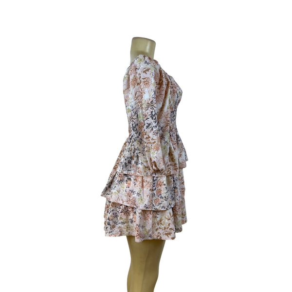 Entro Womens Pink Floral Smocked Tiered Mini Dress Size S