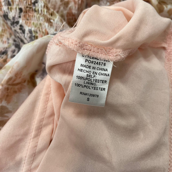 Entro Womens Pink Floral Smocked Tiered Mini Dress Size S