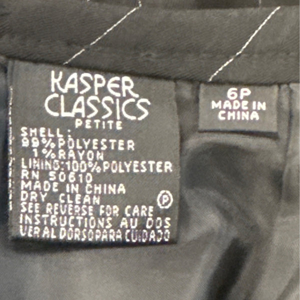 Kasper Classic Womens Pinstripe Black Skirt Suit Set Size 6p