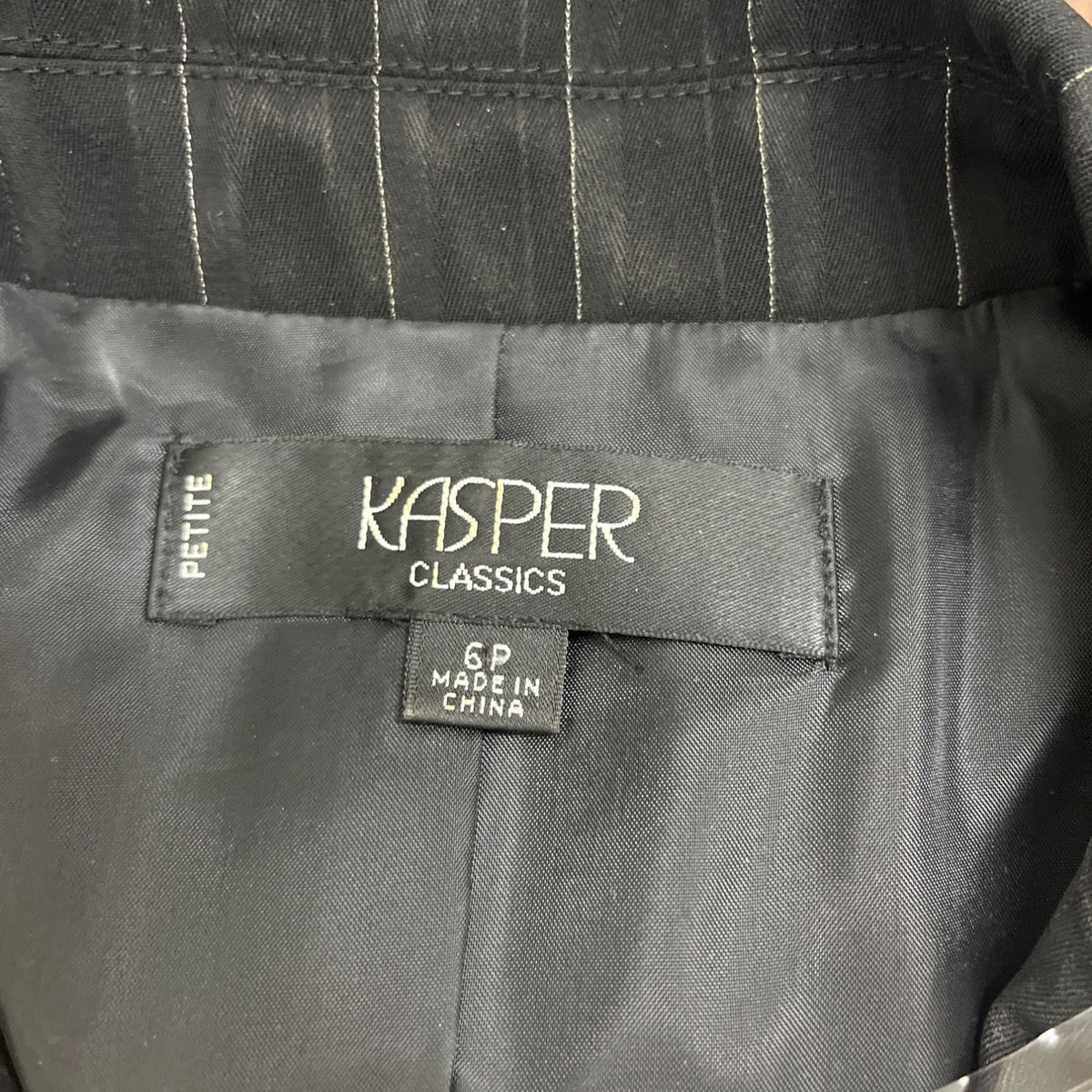 Kasper Classic Womens Pinstripe Black Skirt Suit Set Size 6p