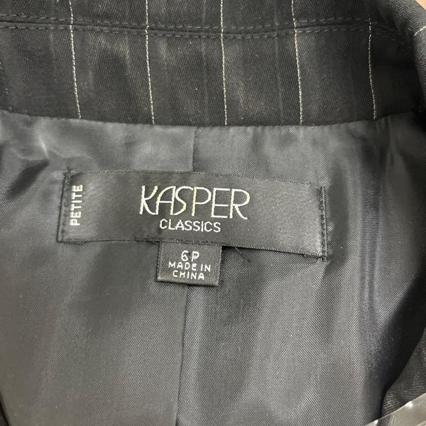 Kasper Classic Womens Pinstripe Black Skirt Suit Set Size 6p