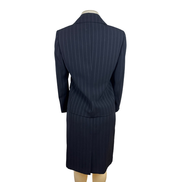 Kasper Classic Womens Pinstripe Black Skirt Suit Set Size 6p