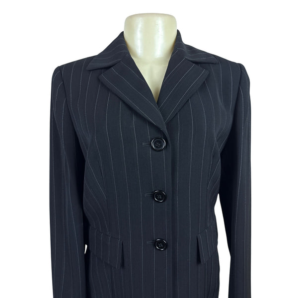 Kasper Classic Womens Pinstripe Black Skirt Suit Set Size 6p