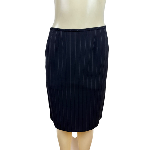 Kasper Classic Womens Pinstripe Black Skirt Suit Set Size 6p