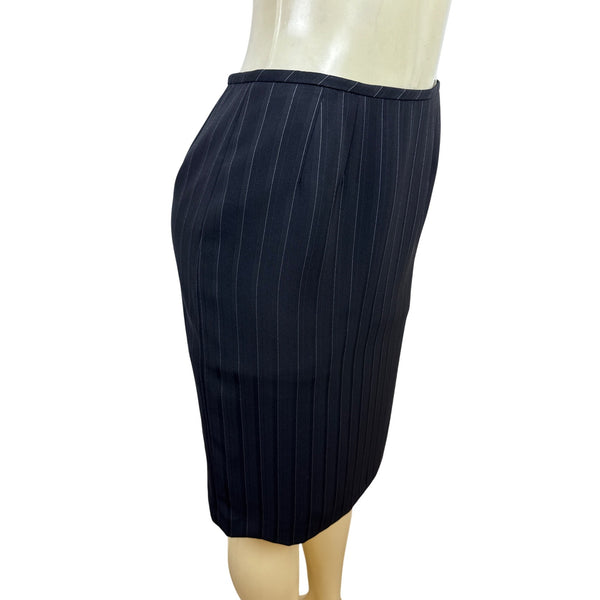 Kasper Classic Womens Pinstripe Black Skirt Suit Set Size 6p