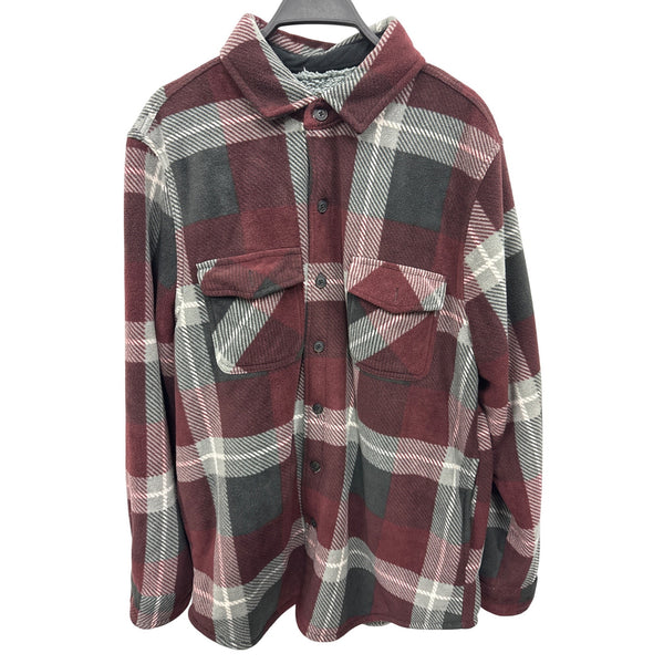 Freedom Foundry Sherpa-Lined Burgundy & Gray Plaid Button-Up Shirt Jacket XL