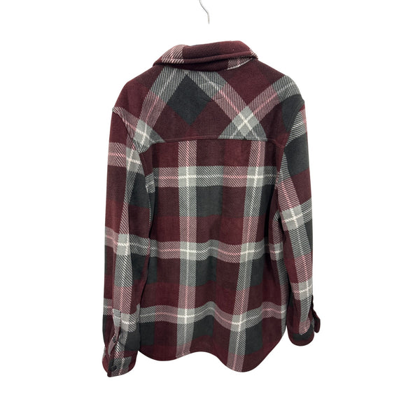 Freedom Foundry Sherpa-Lined Burgundy & Gray Plaid Button-Up Shirt Jacket XL
