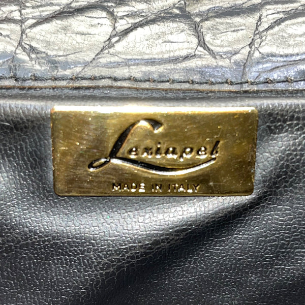 Lexiapel Womens Black Croc-Embossed Leather Gold Turn-Lock Closure Crossbody Bag