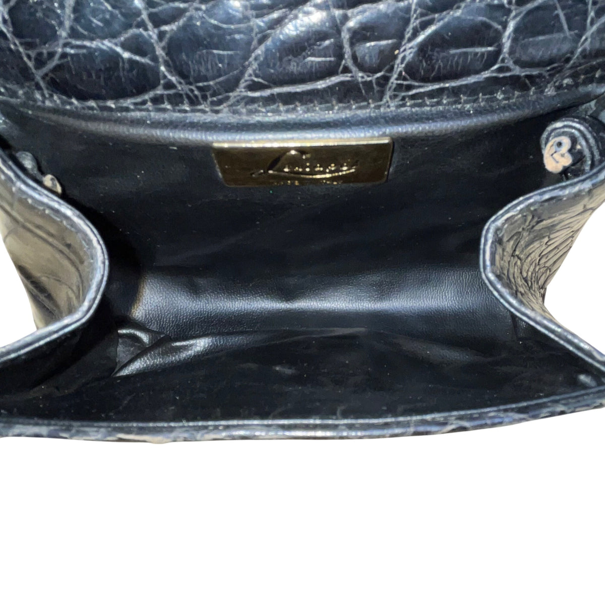 Lexiapel Womens Black Croc-Embossed Leather Gold Turn-Lock Closure Crossbody Bag