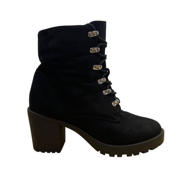 Liliana Womens Black Lace-Up All-Weather Design Chunky Heel Ankle Boots Size 7