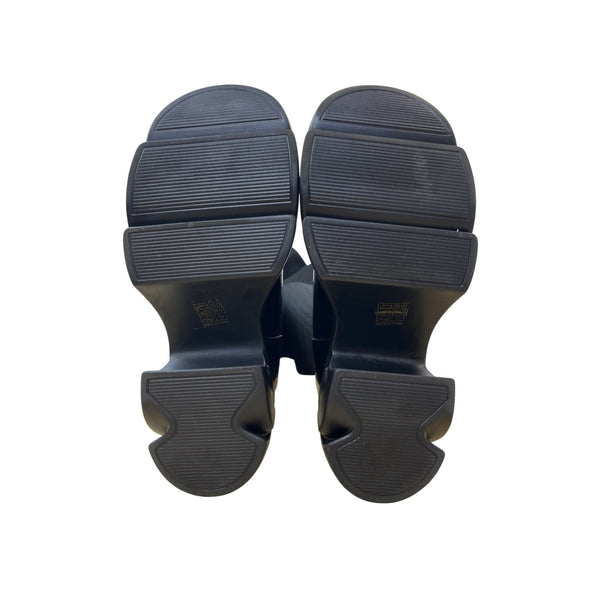 Tall Shaft Knee-High Boots Womens Black Platform Chunky Lug Sole Stretch Ribbed Knit