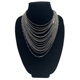 Women's Silver Tone Multi Layer Bib Chain Necklace - 17in