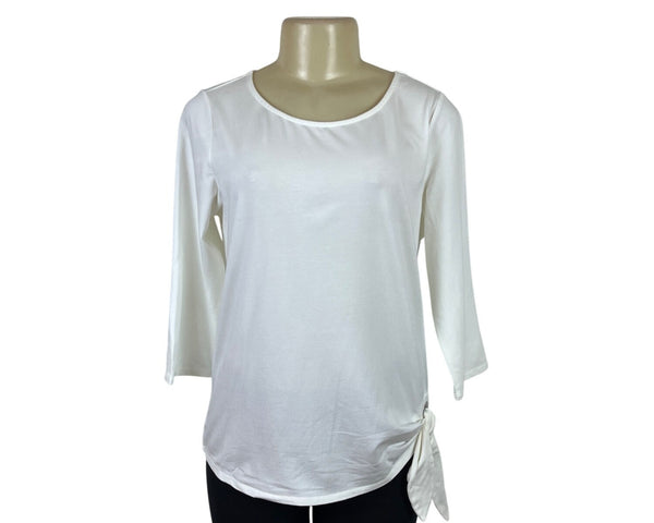 Belle Kim Gravel Women's White Classic 3/4 Sleeve Top With Side Tie Sz S