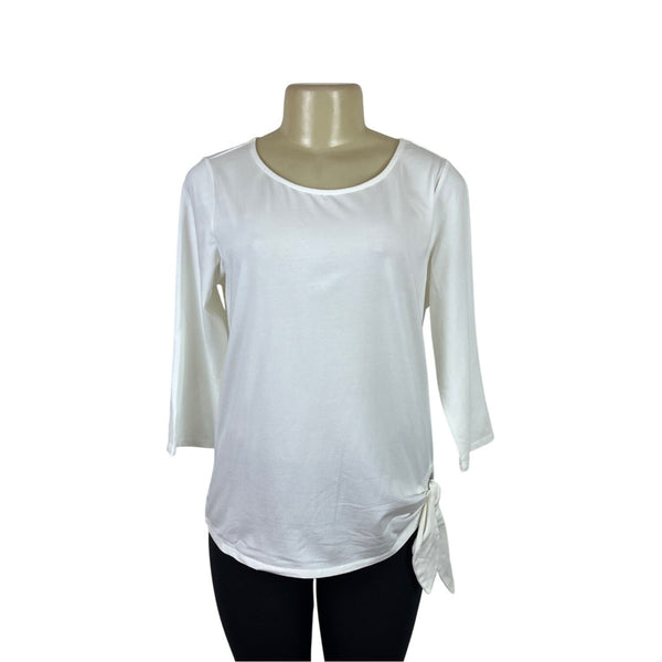 Belle Kim Gravel Women's White Classic 3/4 Sleeve Top With Side Tie Sz S