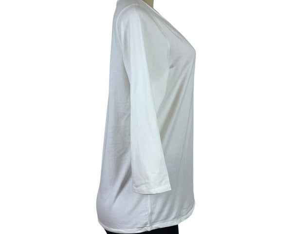 Belle Kim Gravel Women's White Classic 3/4 Sleeve Top With Side Tie Sz S