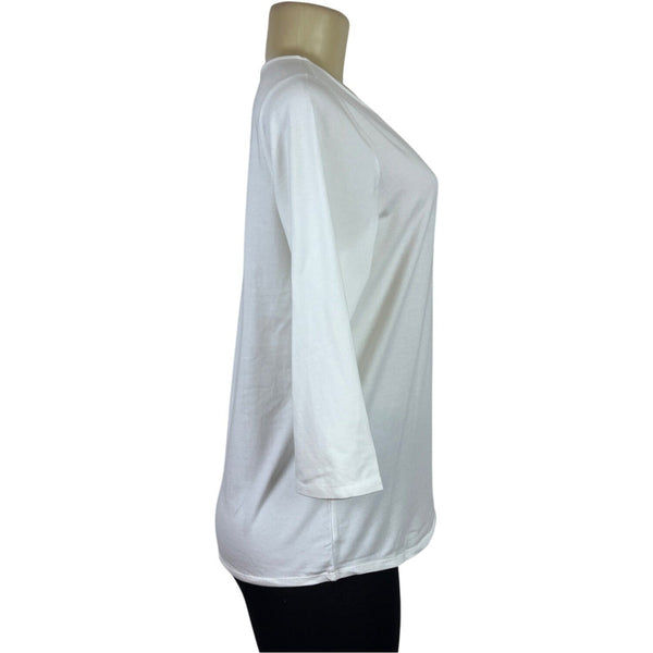 Belle Kim Gravel Women's White Classic 3/4 Sleeve Top With Side Tie Sz S