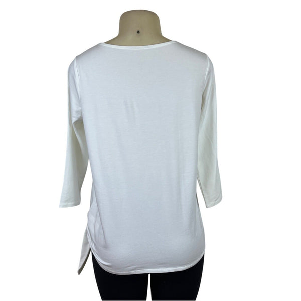 Belle Kim Gravel Women's White Classic 3/4 Sleeve Top With Side Tie Sz S
