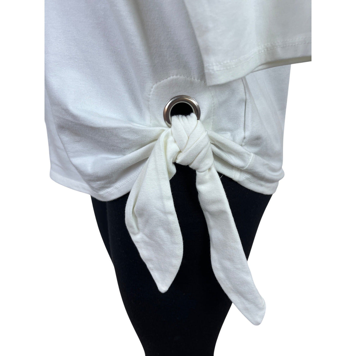 Belle Kim Gravel Women's White Classic 3/4 Sleeve Top With Side Tie Sz S