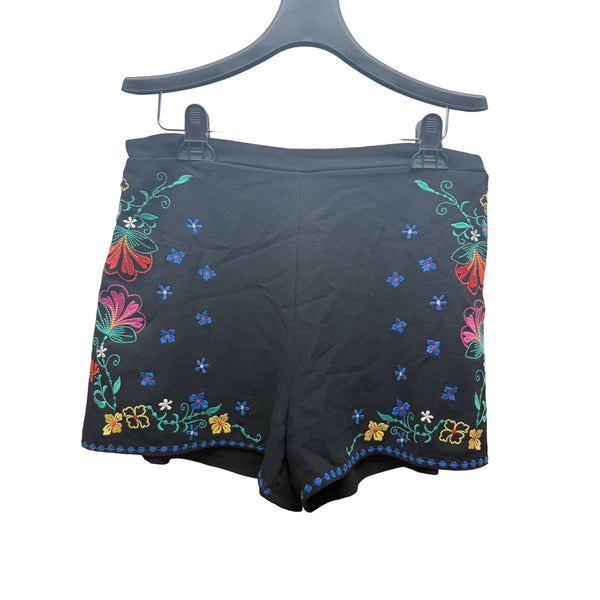 Xhilaration Womens Black Polyester Floral Embroidered High-Waisted Shorts Size L