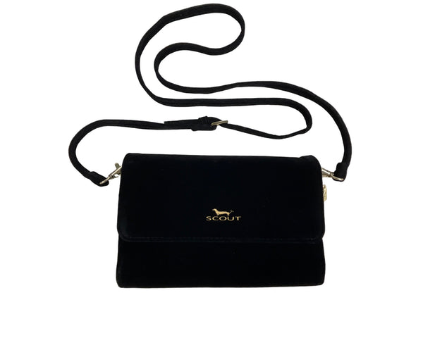 Scout Black Velvet Decker Crossbody Clutch Gold Hardware Detachable Strap Sz S