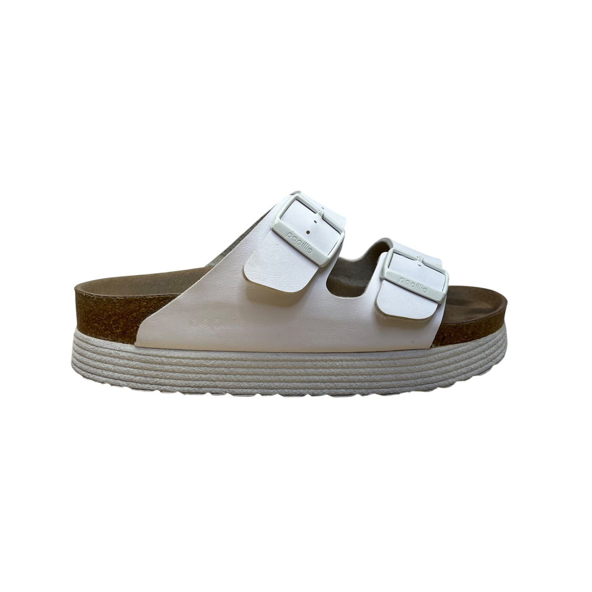 Papillio Women’s White Strap Adjustable Buckle Cork Platform Sandals Size 7.5