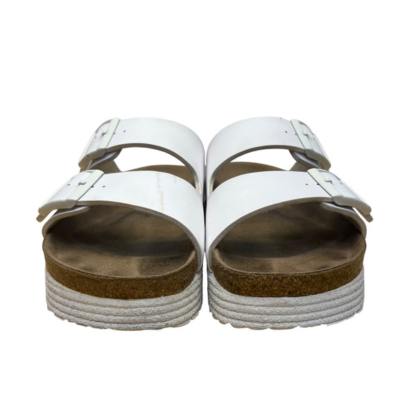 Papillio Women’s White Strap Adjustable Buckle Cork Platform Sandals Size 7.5