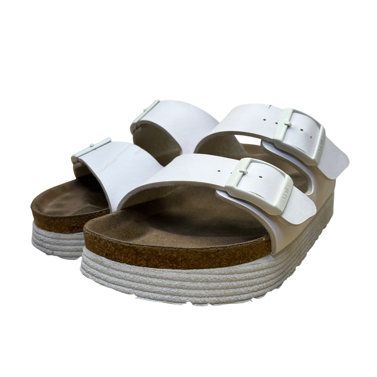 Papillio Women’s White Strap Adjustable Buckle Cork Platform Sandals Size 7.5
