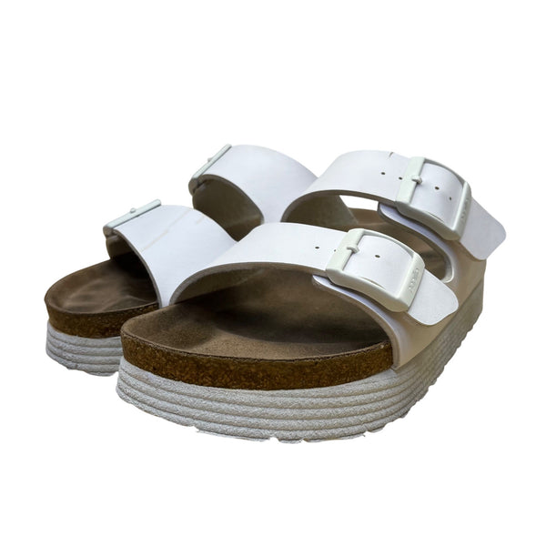 Papillio Women’s White Strap Adjustable Buckle Cork Platform Sandals Size 7.5