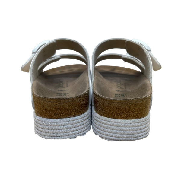 Papillio Women’s White Strap Adjustable Buckle Cork Platform Sandals Size 7.5