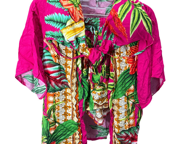 Colorful Women’s Pink Floral Three-Piece Bikini Set Includes Cover Up - Tropical Pattern