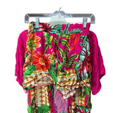 Colorful Women’s Pink Floral Three-Piece Bikini Set Includes Cover Up - Tropical Pattern