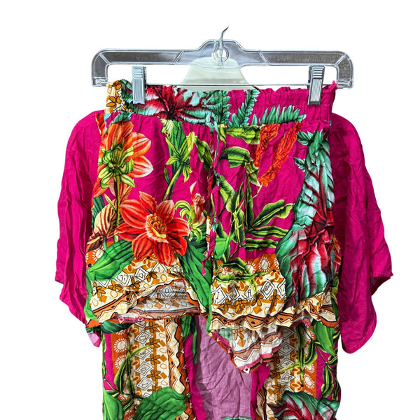 Colorful Women’s Pink Floral Three-Piece Bikini Set Includes Cover Up - Tropical Pattern