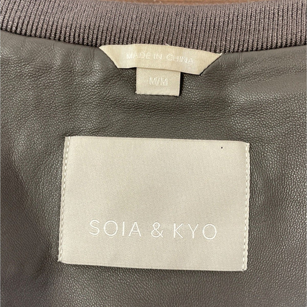 Soia & Kyo Womens Leather Jacket With Zipper and Floral Lining Size M