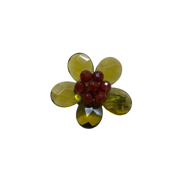 Vintage Flower Brooch With Yellow Petals & Red Beaded Center - Retro Style Pin For Accessories