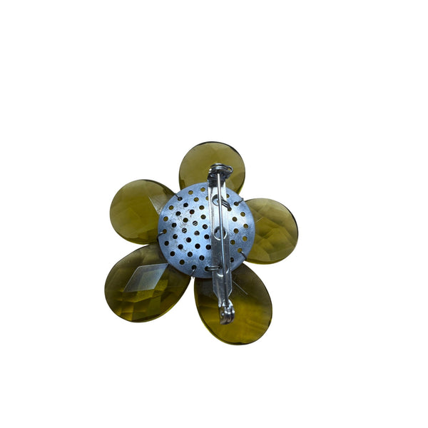 Vintage Flower Brooch With Yellow Petals & Red Beaded Center - Retro Style Pin For Accessories