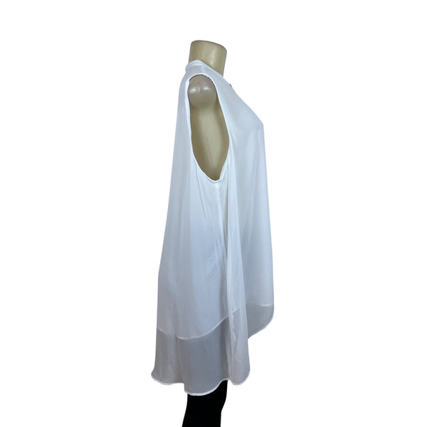 Jennifer Lopez Women's White Sheer Sleeveless Blouse Loose Fit Size XL