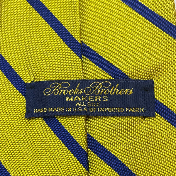 Vintage Brooks Brothers Yellow & Blue Silk Striped Tie Approx 57" Hand Made USA