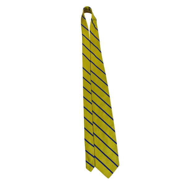 Vintage Brooks Brothers Yellow & Blue Silk Striped Tie Approx 57" Hand Made USA