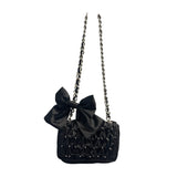 White House Black Market Chain Strap Bag Black Bow Detail Satin