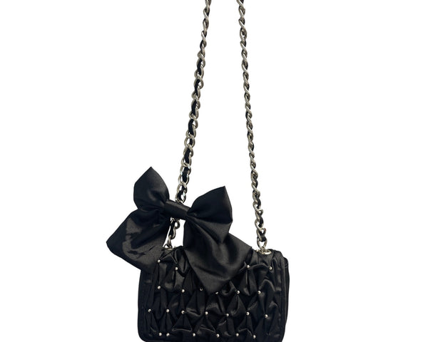 White House Black Market Chain Strap Bag Black Bow Detail Satin