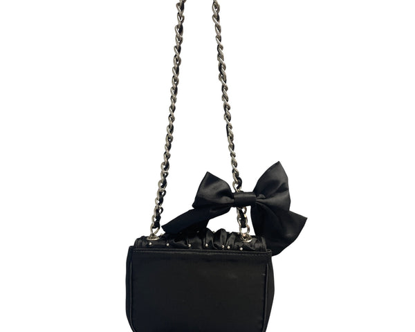 White House Black Market Chain Strap Bag Black Bow Detail Satin