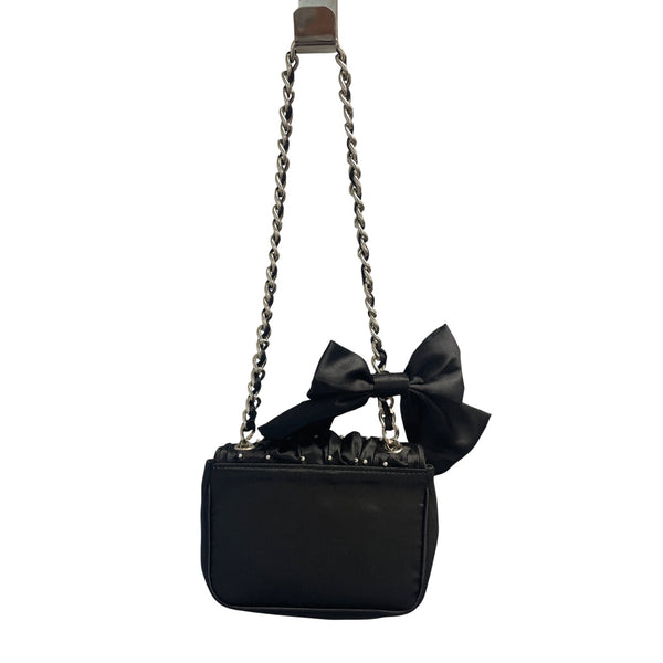 White House Black Market Chain Strap Bag Black Bow Detail Satin