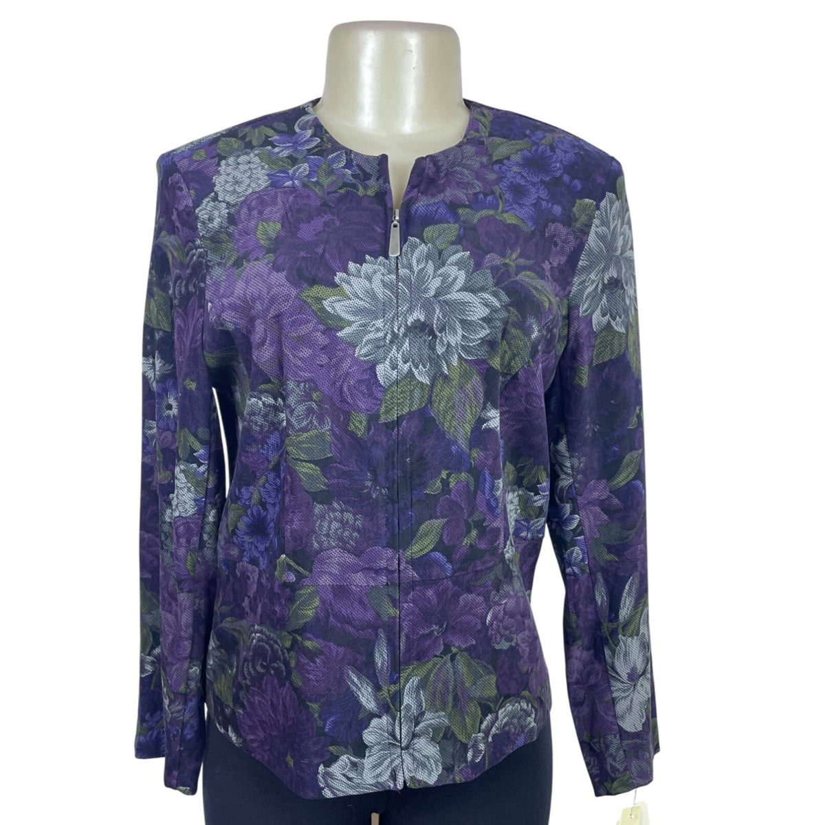 Notations Petite Women's Floral Zip Jacket Purple Size PM