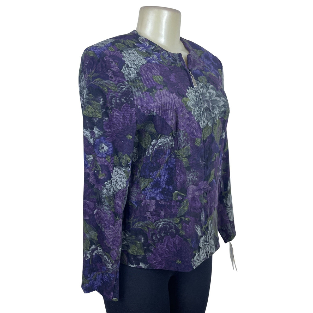Notations Petite Women's Floral Zip Jacket Purple Size PM