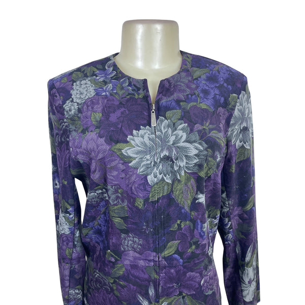 Notations Petite Women's Floral Zip Jacket Purple Size PM