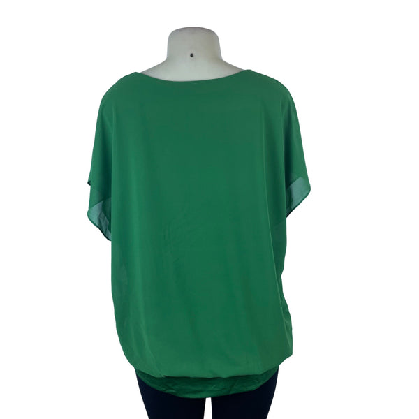 Viishow Womens Green Polyester/Rayon Loose Fit Short Sleeve Blouse XL Soft Top
