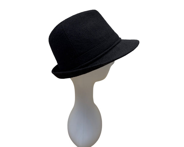 Black Cloche Hat With Brown Floral Accent & Bead Details - One Size