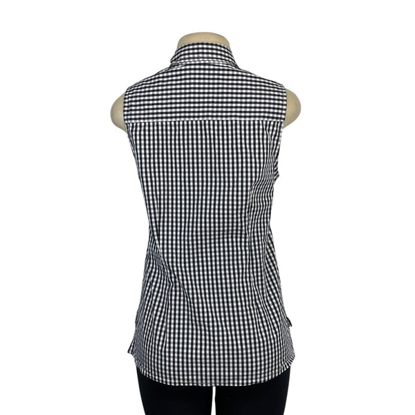 Izod Black & White Gingham Sleeveless Button-Up Top With Ruffle Front Sz SP